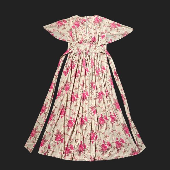 70s vintage flutter sleeve floral dress empire waist boho prairie cottage. - Picture 5 of 11